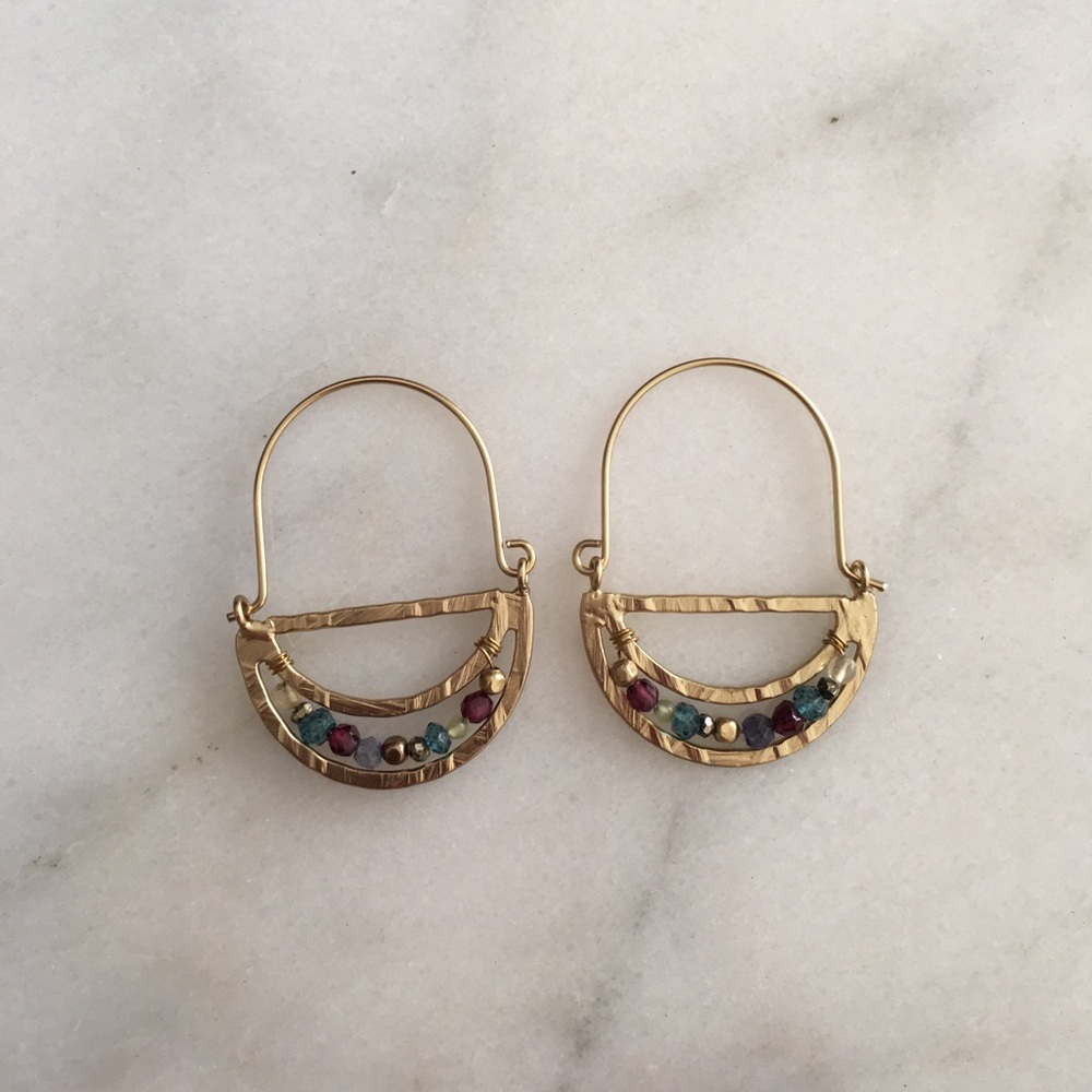 Anthropologie Gold Hoop Earrings with Multicolor Accents